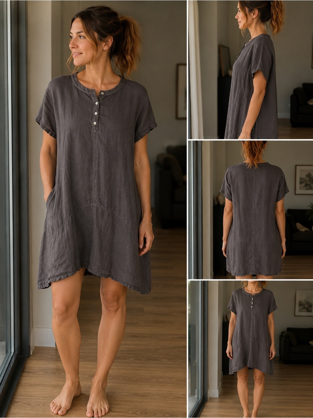 Linen charcoal gray Italian brand midi dress (Martina Innocent)